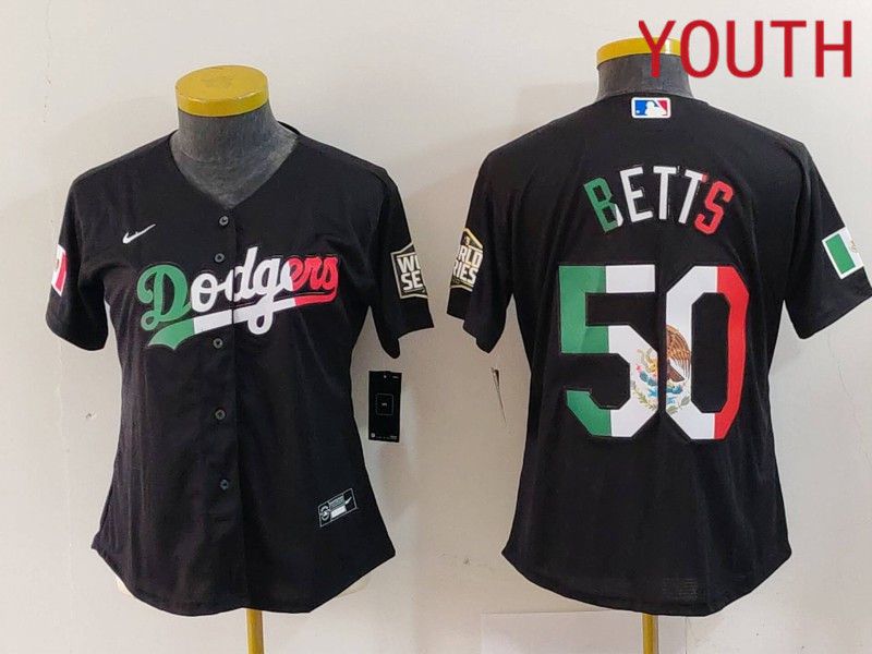 Youth Los Angeles Dodgers #50 Betts Black Fashion Nike 2024 MLB Jersey style 724->youth mlb jersey->Youth Jersey